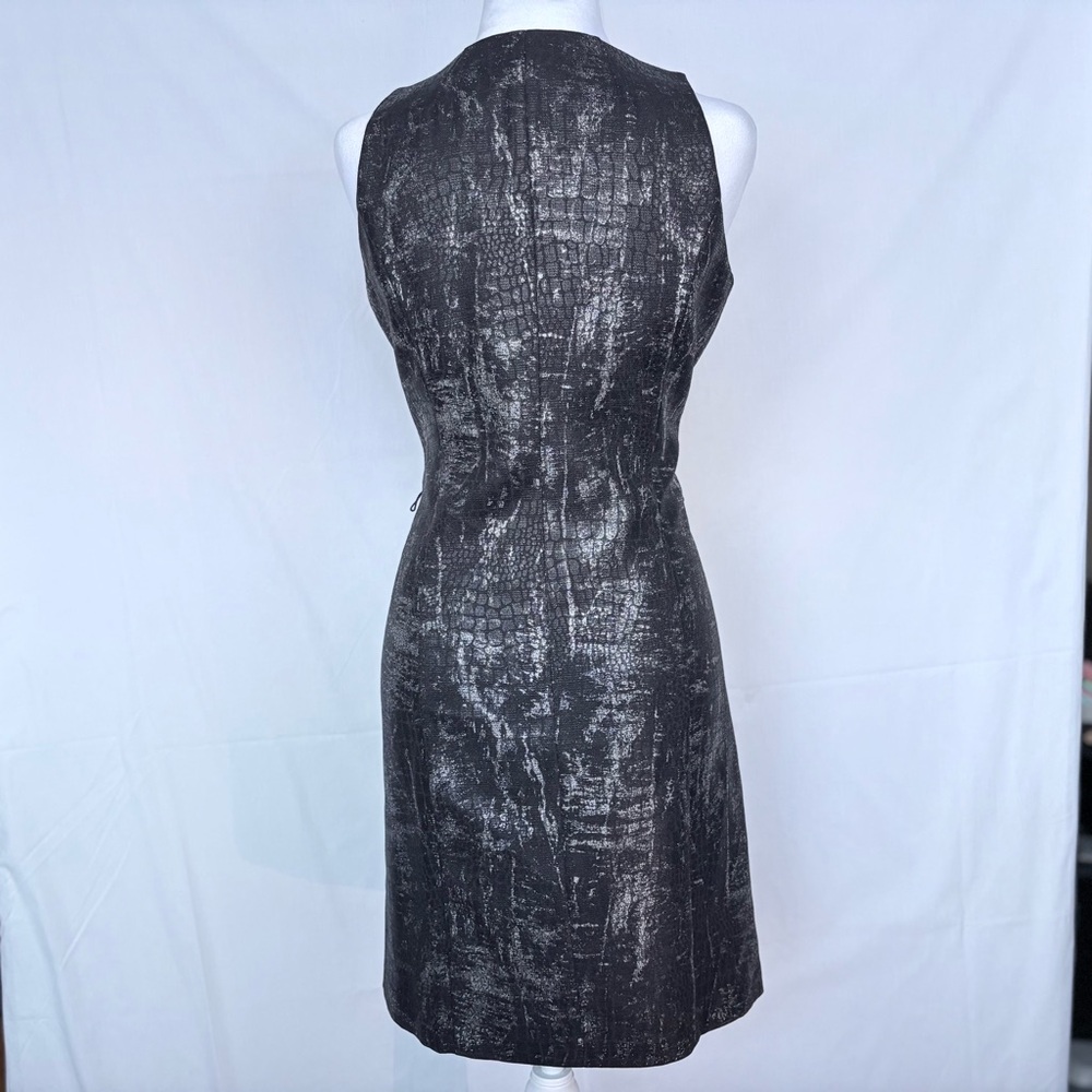 Michael Kors Silver Metallic Snake Zip-Front Sheath Black Dress Size 8 Corporate - Picture 3 of 7